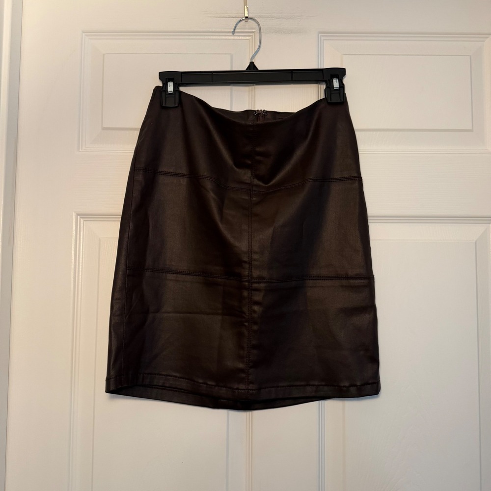 Kut from the Kloth Faux Leather Mini Skirt Chocolate Brown 4 Edgy Night Out